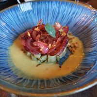 Tartaar van artisjok met gemarineerde ui en saus met vadouvan at Hotel Brasserie Rebecca in Texel