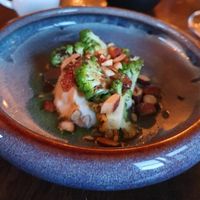 Bloemkoolpuree met gegrilde romanesco en kruidenolie at Hotel Brasserie Rebecca in Texel