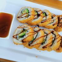 Fried Tofu Crunchie rolls with peanut-sauce inside at Sushicaro in Rostock