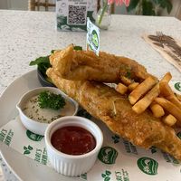 Banana blossom fish and chips  at Nature's Charm in Bangkok