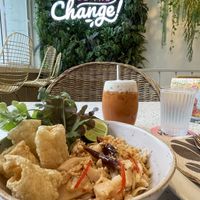 Jackfruit Thai salad and Thai iced tea at Nature's Charm in Bangkok