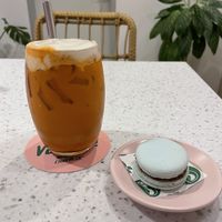 Thai iced tea (200bt) and mint macaroon (40bt)  at Nature's Charm in Bangkok
