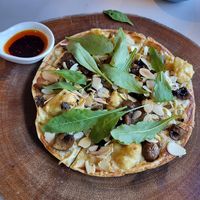 Truffel "pizza", small and expensive - but tasty at Nature's Charm in Bangkok