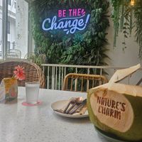 Cool coconut and decorations at Nature's Charm in Bangkok