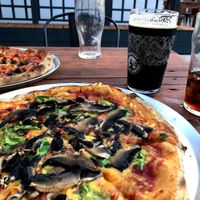Shroom pizza (mushrooms, garlic and spinach) with vegan cheese at The Radcliffe Arms in Hitchin