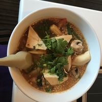 Vegan Noodle bowl: Sweet and sour broth / tofu & veggies / added peanut / wide rice noodles at Pom's Thai Taste Restaurant and Noodle House in Portland