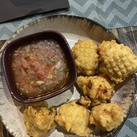 Accras végé with an absolutely gorgeous 'dog sauce'  at L'Atelier de Jean-Paul in Perpignan