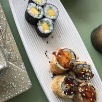 Vegan hosomaki e vegan hot roll  at New Sushi  in Costa Da Caparica