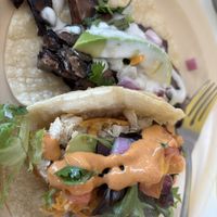Portobello taco and fish taco   at Belenty's Love in Fort Worth