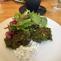 Kale pea fritters and soy coffee 👌🏻  at Cafe Stepping Stone in Canberra