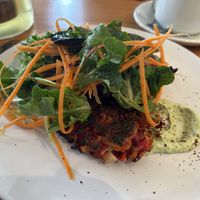 Beetroot and carrot fritters  at Cafe Stepping Stone in Canberra