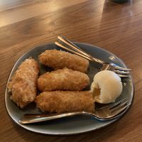 Deepfried banana with vanilla ice cream  at Com Chay in Mannheim
