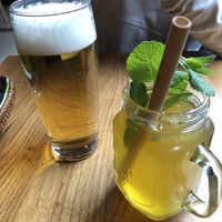 Green ice tea and beer   at Com Chay in Mannheim