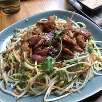 Zucchini and radish spirelli with soy curls   at Com Chay in Mannheim