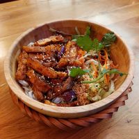 Rice noodle salad with chili and lemon grass, with extra tofu at Com Chay in Mannheim