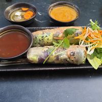 Spring rolls with a selection of sauces at Com Chay in Mannheim
