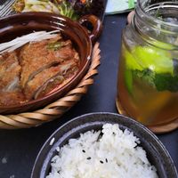 Curry with duck imitation (front), noodles with tofu (back) at Com Chay in Mannheim