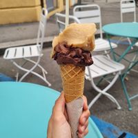 Cinnamon pear and dark chocolate sorbets at Gelateria Stefino in Bologna
