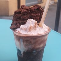 At the bottom granite chocolate and almond at Gelateria Stefino in Bologna