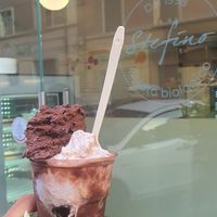 And on top chocolate cherry on rice milk base at Gelateria Stefino in Bologna