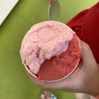 Copetta piccola with lemon-basil and strawberry    at Gelateria Stefino in Bologna