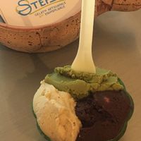 Mediterraneo veg, gianduia and matcha gelato  at Gelateria Stefino in Bologna