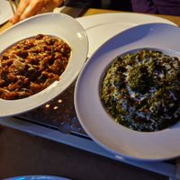 Vegetarian chana palak (chickpea & spinach), vegan bhindi (okra) masala at Indian Palace in Goeppingen