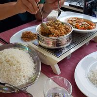 Far right: vegan veggie, pineapple & cashew main dish at Indian Palace in Goeppingen