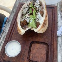 Pita falafel. Husband said he would definitely order again   at Lido Beach Club  in Playa Del Carmen