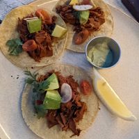 Pastor tacos (I think?) at Lido Beach Club  in Playa Del Carmen