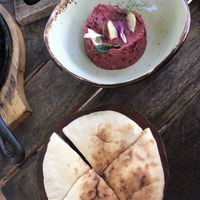 Beet hummus   at Lido Beach Club  in Playa Del Carmen