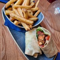 Falafel wrap with chips at Sanctuary Bar in Scarborough