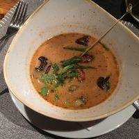 Asian soup with coconut milk, vegan at Gasthof Post in Hellmonsoedt