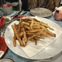 Tempura vegetables with almond cream  at Kasai in Praiano