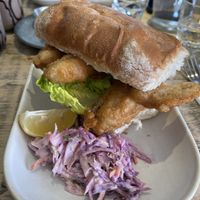 Vegan fish finger sub with homemade slaw, lettuce and tartare sauce. Fish fingers were made using banana blossom.  at The Lighthouse   in Milford On Sea