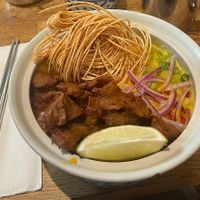 Dish out of their Fall special menu with noodles and mock duck (curry based)  at Glur in New York City