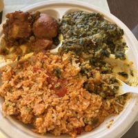 “Biryani” (more like pilau), saag daal, and aloo mattar 😍  at Earthen Jar in Ann Arbor
