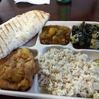 Vegan buffet items + naan at Earthen Jar in Ann Arbor