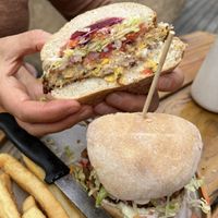 The inside on the burger  at Roots Bar in Takaka