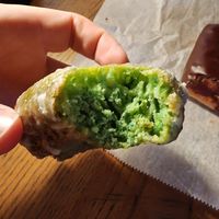 Inside of vegan pickle donut at North Lime Coffee & Donuts in Lexington