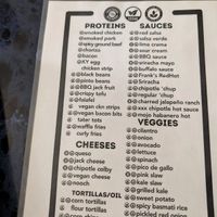 Menu of custom options with vegan marks at girlsgirlsgirls Burritos in Lexington