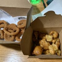 Real onion rings and fried pickle at The Bayside Cafe in Everett