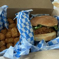 Chickun ghost Sammy and tots, the burger is filling alone!  at The Bayside Cafe in Everett