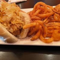 German brat (with sauerkraut & onions, & grain mustard ) at The Bayside Cafe in Everett