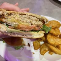 inside chicken sandwich   at The Bayside Cafe in Everett