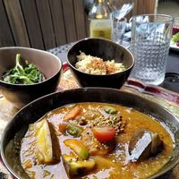 Vegan curry with aubergine and sweet potato at La Source du Barisart in Spa