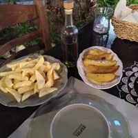 Baked potato and fried potato at Estia in Zakynthos