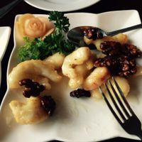 Glazed shrimp with walnuts. Ate some before I took the picture. at Garden Fresh in Palo Alto