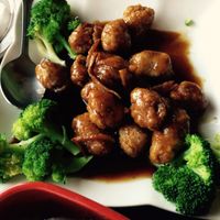 Orange chicken with broccoli. I ate some before this picture was taken. at Garden Fresh in Palo Alto