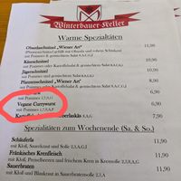 Menu at Winterbauer Keller in Forchheim